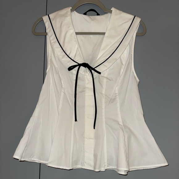 Zara Tops - Sailor Neck White Sleeveless Top with Black Trim